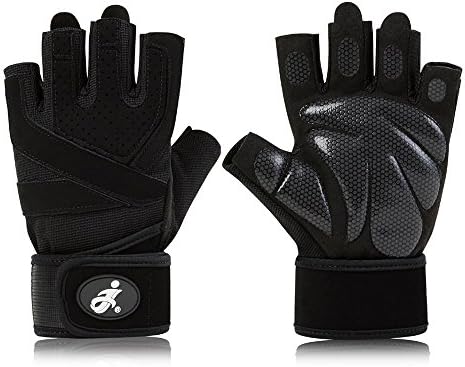 Padded Black Fingerless Gym Gloves Men Wrist Support Weight Lifting Gloves for Workout Crossfit Cross Training Powerlifting