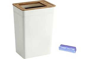 Zhongren Pattumiera rettangolare in legno di bambù, per ufficio, bagno, cucina, soggiorno, plastica, 9 l