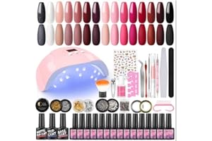 15 Couleur Kit Vernis Semi Permanent Rose Rouge Noire,36W Lampe UV Ongles Gel, Kit Ongle Gel UV Complet Vernis à Ongles No Wipe Top Coat et Base Coat Strass Décor Kit Manucure pour Débutant COSCELIA