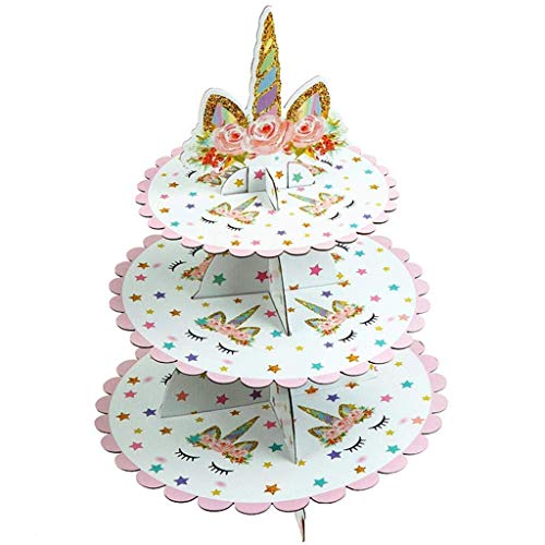 DemonTree 3 Tier Unicorn Cardboard Cupcake Stand Tower Mini Round Cupcake Stand Dessert Cupcake Holder for Baby Shower, Gender Reveal Party, Kids Birthday Party or Unicorn Themed Party
