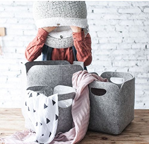 MumoHome Wäschekorb Filz faltbar Wäschesammler Aufbewahrungskorb Filzkorb – Groß, Hellgrau - 2