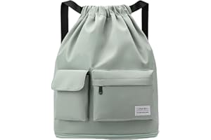 FAVORTALK Large Capacity Gym Bag - Drawstring Sports Backpack with Outside Zipper for Women & Girls - Solid Color Swimming & Beach Sports Bag