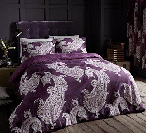 Gaveno Cavailia Luxury PAISLEY CRESCENT Bed Set with Duvet Cover and Pillow Case, Aubergine, King