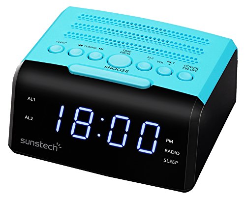 Sunstech FRD35UBL - Radio despertador, con alarma dual y pantalla LED iluminada en azul de 0.9