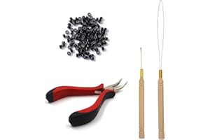 GXGM Extension capelli extension microringlli estensione dei capelli, con 1 Pinza, 1 gancio, 1 uncino per anelli und 100 Pezzi Micro Anelli per Extension Set di Strumenti di Estensione dei Capelli
