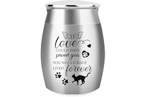 arricraft 1.57 Inch Small Keepsake Urns for Cat Ashes, Mini Cremation Urns for Ashes Stainless Steel Memorial Ashes with Prints, If Love Could Have Saved You, You Would Have Lived Forever