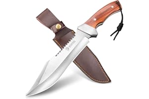 ‎NEDFOSS NedFoss JUNGLE-KING Jagdmesser, 33cm Messer Outdoor feststehend mit Holzgriff, Full Tang Bowiemesser mit Holster, Großes Survival messer, Rambo messer, Fahrtenmesser