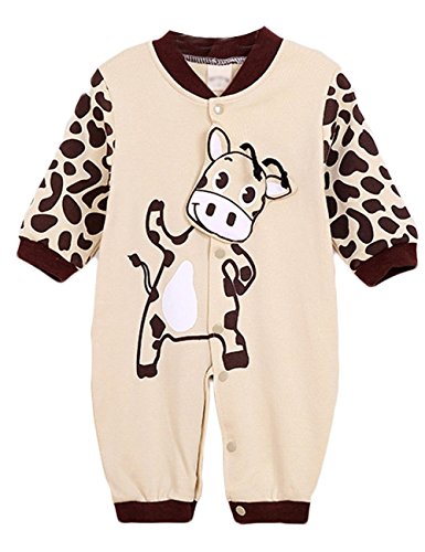Bindun Newborn Baby Infant Girl's Boy's Long Sleeve Animal Printed Romper Pyjamas Nightwear Beige Cow ,3-6 M