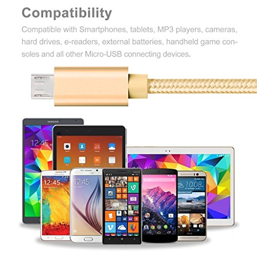 iMusi Micro USB Kabel für Android Smartphone Aufladen und Daten Transportieren High Speed [Syncwire & Ladekabel] – für Samsung Galaxy, HTC, Huawei, Sony, Nexus, Nokia, Kindle und mehr Gold - 2