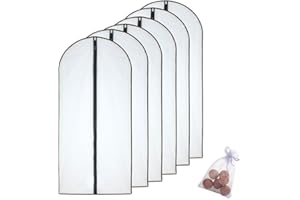 HomeClean Moth Proof Garment Bags 60 x 100cm(24'' x 40'') Black Side Breathable Clear Full Zipper Bags with Cedar Balls for Clothes Storage (Pack of 6)