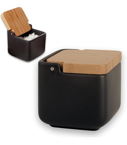Lot De 2 Pots à Sel En Bambou Avec Couvercle Magnétique - 6 Oz, Avec 6 Cuillères (rangement épices)