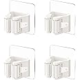 Rifrpha 4Pcs Self Adhesive Mop Holder Broom Holder Wall Mounted White Mop And Broom Holder No Drill Wall Mounted Organizer Clip Wall Mount Broom Clips Broom Clips Without Drilling for Kitchen bathroom