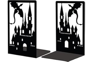 ‎PEACOBLUE Peacoblue Buchstütze Dekorativ Modern Drachenschloss Metall Buchstützen für Schwere Bücher 13.5x10.9x20.1cm, Bücherhalter für Heimdekoration, Bücherregal & Büro - 1 Paar