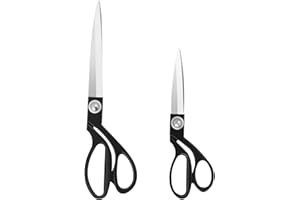 KUONIIY Heavy Duty Sewing Scissors 8 inch+10 inch - Professional Stainless Steel BlackTailor Scissor Shears for Fabric Leather Dressmaking Tailoring Artists Students Dressmakers