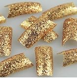 Come 2 Buy - 100pc GOLD Glitter French False Fake Artificial Acrylic Nail Art Tips 10 Sizes In Box