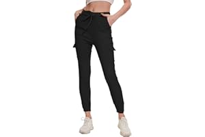 Nuofengkudu Damen Skinny Cargo Hose Cuffed Leggings 4 Taschen Tunnelzug High Waist Buendchen Jogginghose Slim Fit Slip-On Cargohose Teenager Mädchen Gothic Hosen