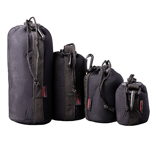 PhotoSEL 4-Pack Lens Pouch    pais kit de protection en n  opr  ne  crochet pour lentille de cam  ra DSLR  Canon Nikon Sony etc   S M L XL  CALP1S4