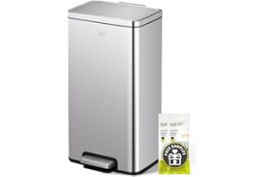 EKO Madison Cubo de Basura Cocina 30L con Pedal y Cierre Suave | Papelera de Acero Inoxidable Antihuella | Diseño Compacto y Robusto | Incluye Bolsas | Ideal para Cocinas Modernas
