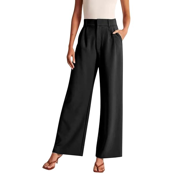 Yommay Werkbroek voor vrouwen, comfortabel, elegant, lounge, damespak, hoge taille, wijde pijpen, zakelijke broek met zakken, legergroen, S