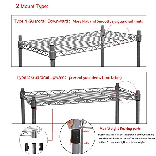Homdox Metallregal Rollregal Schraubregal Standregal Kücheregal aus Verchromten Metall Stahl 5 Regalböden mit 4 Rädern 74x34x155cm Silber - 5