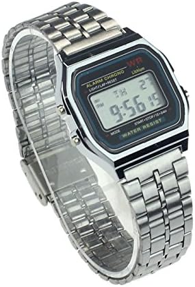 LILICAT Vintage Classic Women Men Stainless Steel Digital Alarm Stopwatch Wrist Watch (Silver)