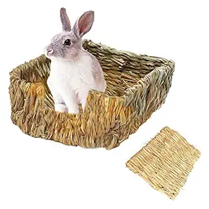 Tfwadmx Rabbit Grass Bed, Natural Straw Woven Grass Bed Bunny Hay Mat for Rabbit Hamster Gerbil Chinchilla Guinea Pig Mice Other Small Animals