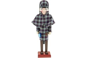 Clever Creations - Sherlock Holmes als weihnachtlicher Nussknacker - traditionelle Deko-Figur aus Holz in braunem Detektivmantel aus englischem Tweed mit Lupe und Pfeife - 30,5 cm