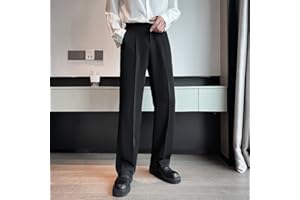 LSZA Hose mit weitem Bein,Herren Anzughose Solide Voll Baggy Lässige Hose mit weitem Bein für Herren Schwarz Weiß Streetwear Oversize Hose Man L ElasticWaistBlack