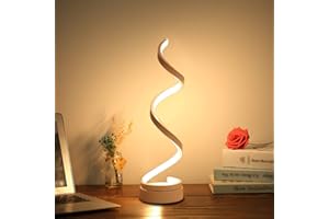 ELINKUME spiralna lampa stołowa LED,zakrzywiona lampa biurkowa LED z funkcją ściemniania,nowoczesny minimalistyczny design,12W ciepłe białe światło,kreatywna akrylowa lampka nocna LED z wzorem (biała)