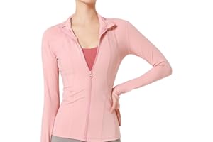 SHEKINI Femmes Sport Veste Manches Longues Zip Encolure dégagée Haut Slim Respirant Col Arrondi Sweatshirt Quickdry Trou Pouce Veste Jogging Yoga