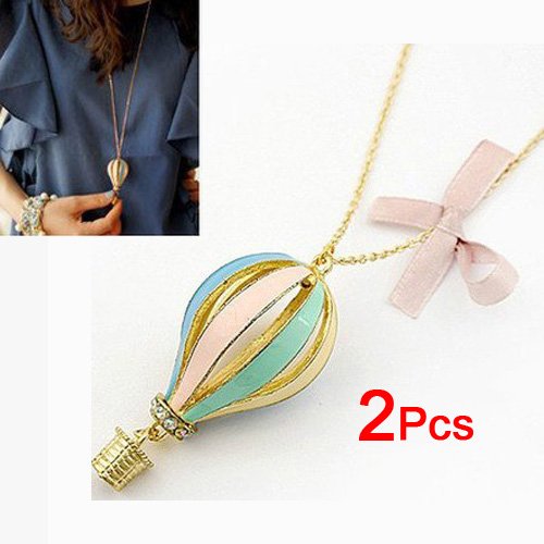 Preisvergleich Produktbild Gleader 2 Aufstellfunktion für Damen, mit Anhänger Heißluftballon Legierung Kette, Halskette Gold-Ton