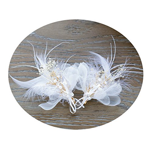 AMDXD Bridal Headpiece,Feather Silk Flower Hairpin for Women,Gold Plated Hair Pin Rhinestone