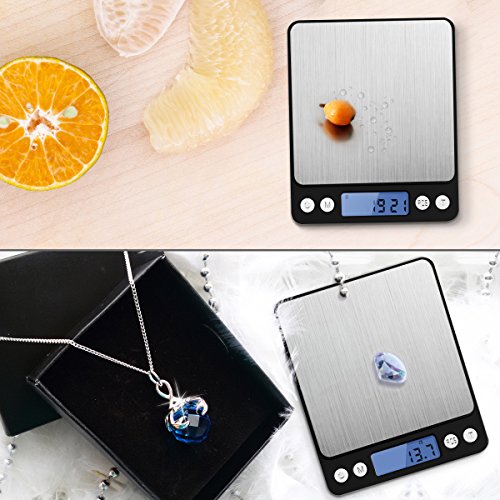 AMIR 500*0.01g Digitale Taschenwaage, Feinwaage mit beleuchteter LCD-Anzeige, PCS Funktion ( Schwarz) - 2
