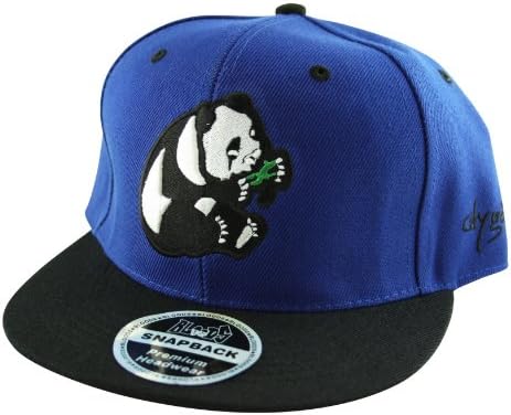 Panda Snapback Baseball Cap Flat Peak Fitted Hat in Royal Blue and Black