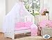 NEW & BEAUTIFUL LARGE WHITE CANOPY / MOSQUITO NET / DRAPE WITH decorative PINK BOW & HEARTS + HOLDER TO FIT BABY COT OR COT BED