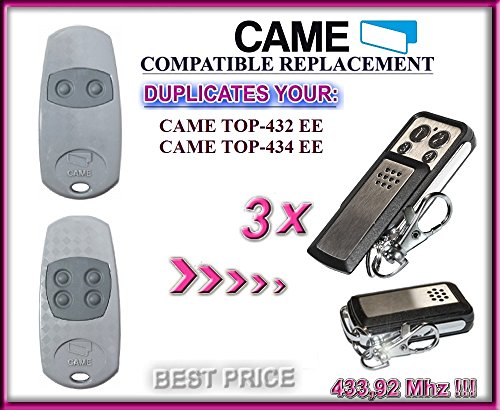 3 X came Top432ee, came Top434ee Compatible télécommandes, Clone émetteurs pour pour porte de garage Automation, DE 3 PC de badges de qualité supérieure,, fréquence de 433,92 MHz Code fixe des clones.