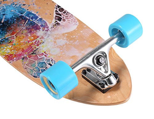 STAR-SKATEBOARDS® Premium Longboard de arce canadiense Top Mount Longboard ★ 65mm Flex Carving/Cruiser Edition ★ Turtle Art by Tilen Ty Design - Star-Skateboards
