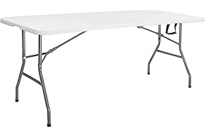 SPRINGOS Mesa de fiesta para banquetes plegable de jardín para gastronomía, con asa, función de maletín, plástico y metal, para interior y exterior (blanco)