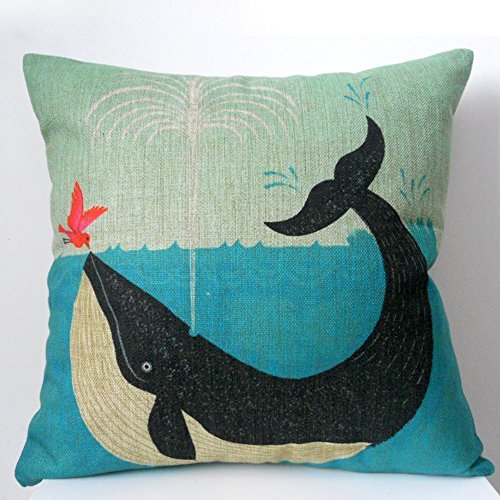 Weihnachten Sofa Deko Leinen Kissenhülle Zierkissenbezug Geschenkidee, Tiere Muster, Grundfarbe Beige (Wal und Vogel Freundschaft)