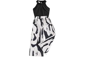 SoLu DAY8 Ensemble Enfant Fille 3-12 Ans Tailleur Fille Débardeur Sans Manche col Halter Et Pantalon Jambe Large Ado Fille Ete Chic Et Elegant Habillée Fluide Confortable Vacances Casual