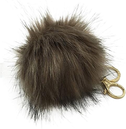 Fixuk Cute Soft Plush Fluffy Pompom Ball Car Keychain Handbag Pendant Charm Key Ring (Coffee)