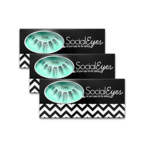 SocialEyes Vixen Lashes Natural Fake False Eyelashe Eye Lashes Black 3 Packs