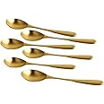 BONA Fide Brass Spoon Set of 6 Dinner Spoon Embossed Design| Brass Spoon Small for Pooja Length 7 inch Long Brass Table Spoon,peetal chamcha