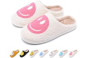 Artminzo Smiley Face Slippers Damen Herren, Winter Warme Flauschige Plüsch-Hausschuhe, rutschfeste Leichte Weiche Pantoffeln Zuhause, Retro Slip-On Kuschelige Schlappen,B-38/39EU