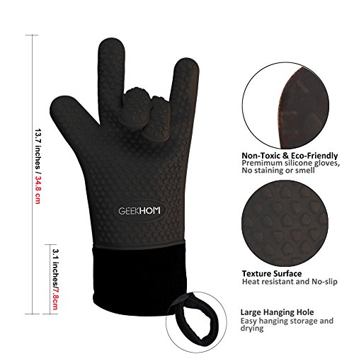GEEKHOM Grillen Handschuhe, hitzebeständige Handschuhe Grill Küche Silikon Ofenhandschuhe, lange Wasserdicht Rutschfeste Topflappen zum Grillen, Kochen, Backen - 8