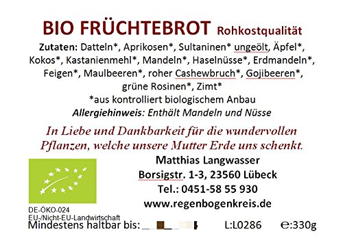 Preisvergleich Produktbild Regenbogenkreis Früchtebrot Bio, Rohkostqualität 300g