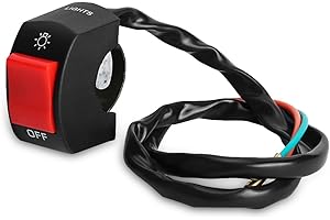Keenso Interrupteur de Guidon, Commutateur de Guidon de Moto Démarreur Electrique Etanche Universel LED phare On/Off avec Bouton Jaune ou Rouge 12V(Red)