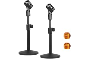 YOUEON 2 Pcs Microphone Stand Desktop, Adjustable Table Mic Stand with Mic Clip and 5/8" Male to 3/8" Female Screw Adapter, Heavy Base for Snowball, Spark & More
