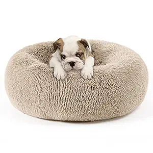 EASELAND Dog Bed for Small Dogs Cats Donut, Comfortable Round Plush Dog Beds Calming Fluffy Faux Fur Pet Dog Cat Cushion Bed, Machine Washable Pet Bed,Anti-Skid,Taupe(23
