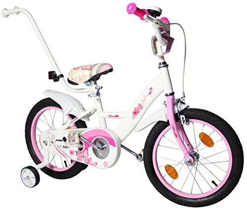 Clamaro ‚Butterfly 2017‘ Kinderfahrrad 12, 16 oder 20 Zoll für Mädchen mit Schiebestange und Stützrädern, inkl. Rücktrittbremse gemäß DIN EN 14765:2005, Mädchenfahrräder für 3, 5 oder 6 Jährige – Farbe: Butterfly Weiß/Rosa - 3